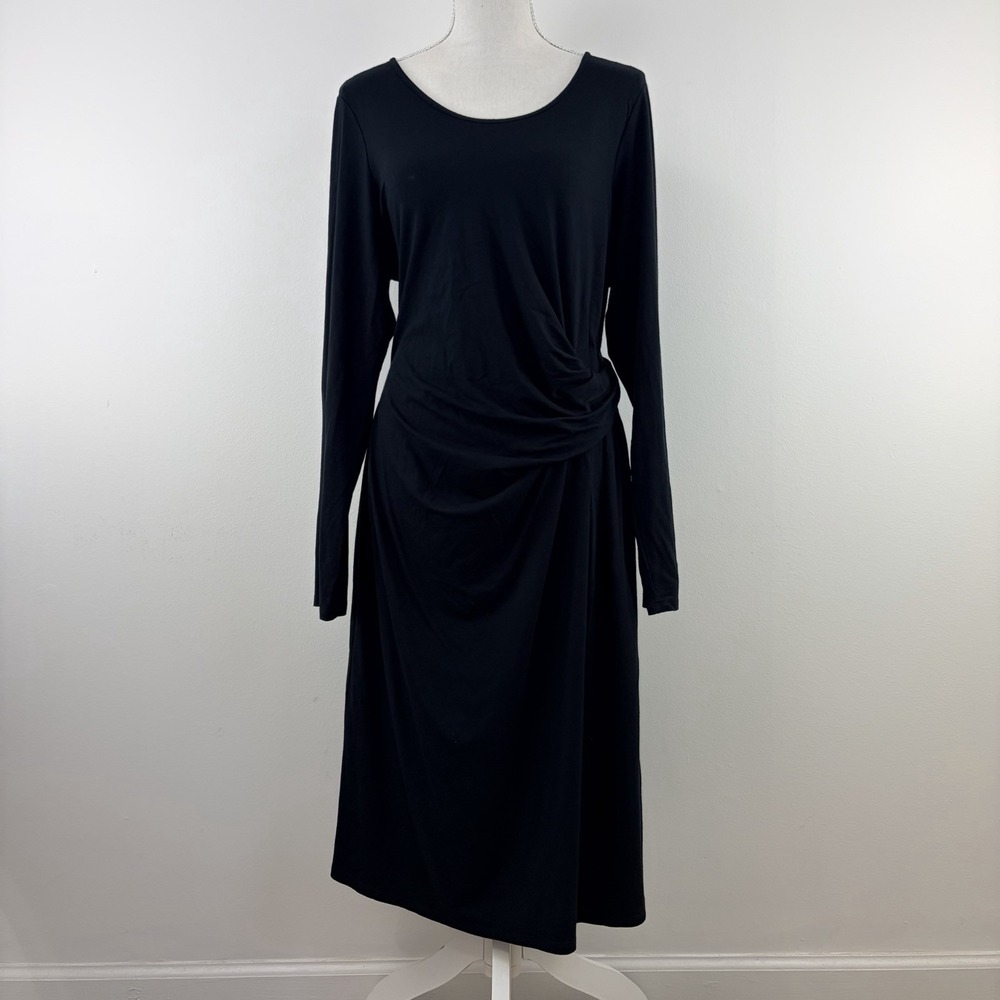 J Jill Wearever Collection Black Ruched Midi Dress Women's Large